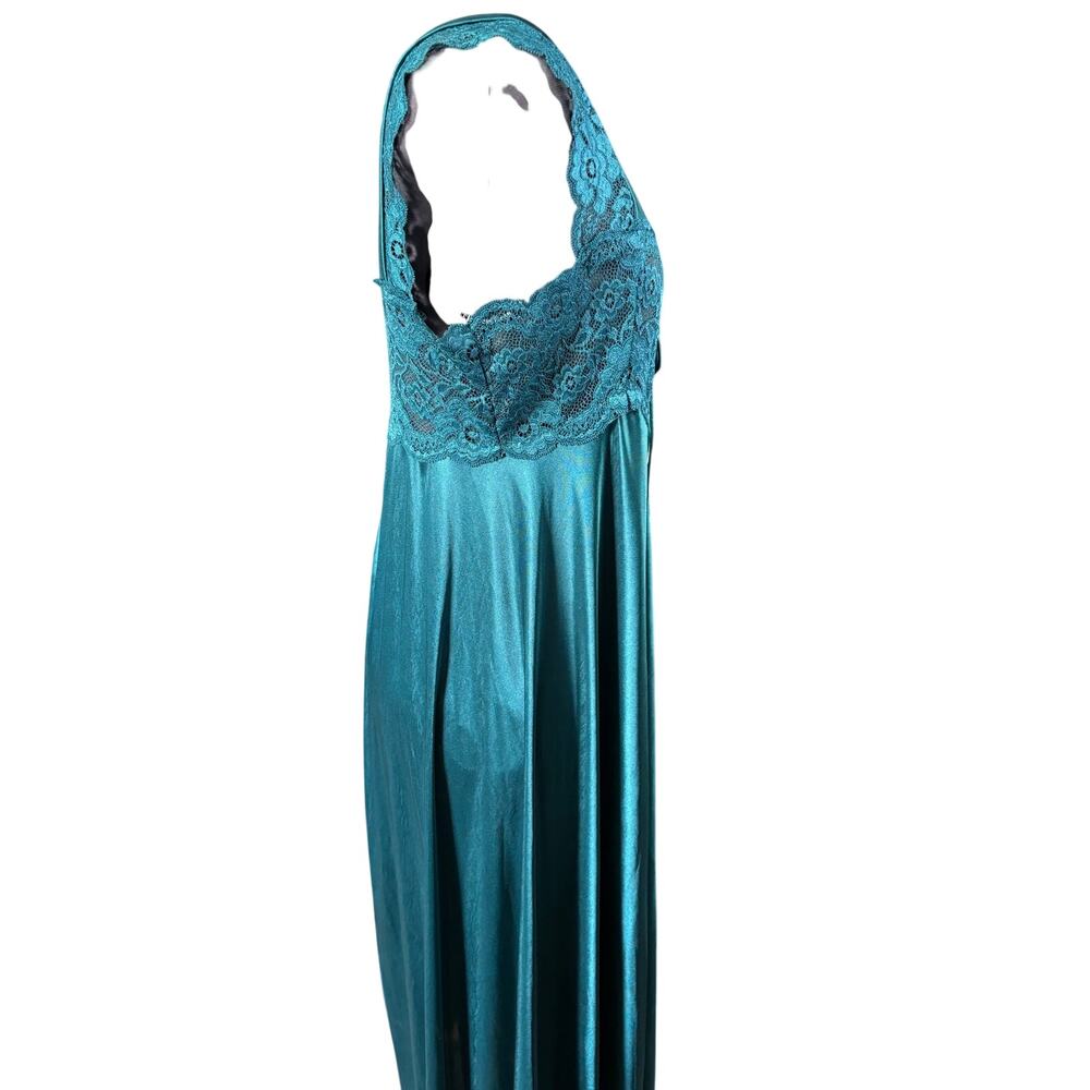 Vintage Corna Teal Satin Lace Nightgown Negligee XXXL 3X - Picture 6 of 9